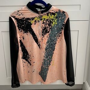 Jamie Sadock abstract graphic sheer long sleeve half zippered pull over golf